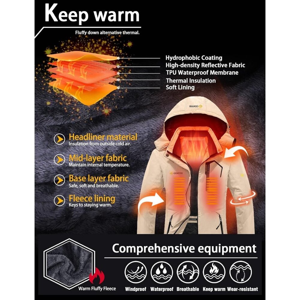 Women's Light Beige Ski Snow Hooded Jacket Coat Snowboard Waterproof Winter Warm - Picture 4 of 6